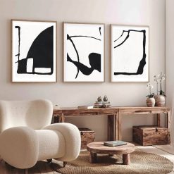 Abstract Black White Line Wall Art - Image 2