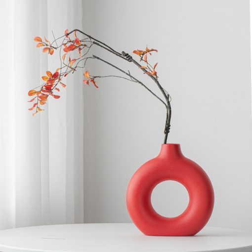 Nordic Red Ceramic Vase - Image 2