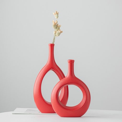 Nordic Red Ceramic Vase - Image 3