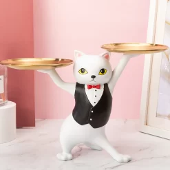 Vilead Resin Creative Cat Figurines Storage Tray Key Holder Animal Model Statue - Image 4