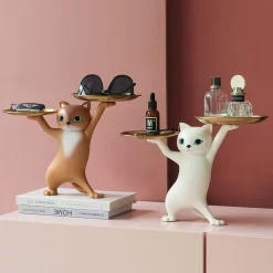 Vilead Resin Creative Cat Figurines Storage Tray Key Holder Animal Model Statue - Image 3