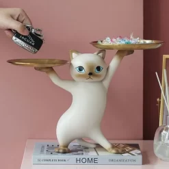Vilead Resin Creative Cat Figurines Storage Tray Key Holder Animal Model Statue - Image 2