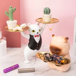 Vilead Resin Creative Cat Figurines Storage Tray Key Holder Animal Model Statue - Image 5