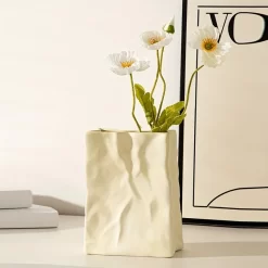 Large Capacity Pleated Paper Bag Shaped Ceramic Vase - Image 3