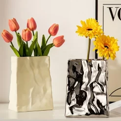 Large Capacity Pleated Paper Bag Shaped Ceramic Vase - Image 2
