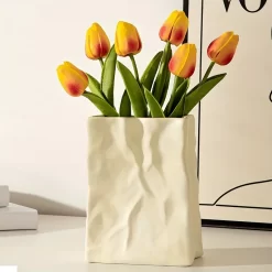 Large Capacity Pleated Paper Bag Shaped Ceramic Vase - Image 5