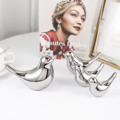 Modern Simple Luxury Silver Ceramic Bird Figurines - Image 2