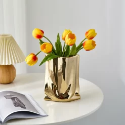Light Luxury Home Decor Pleated Bag Vase - Image 2