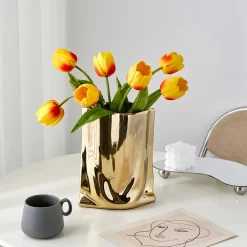 Light Luxury Home Decor Pleated Bag Vase - Image 5