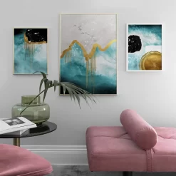 Abstract Color Block Gold Tassel Flying Birds Wall Art - Image 3