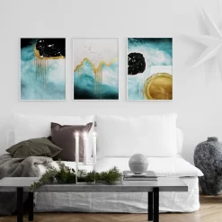 Abstract Color Block Gold Tassel Flying Birds Wall Art - Image 2