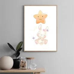 Cartoon Rabbit Moon Star Butterfly Nursery Posters - Image 3