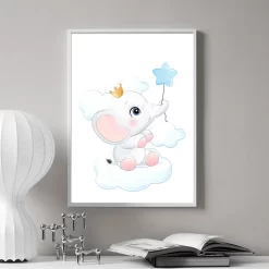 Cartoon Moon Star Cloud Elephant Nursery Wall Art - Image 5