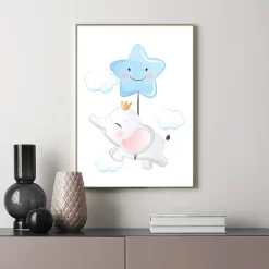 Cartoon Moon Star Cloud Elephant Nursery Wall Art - Image 4