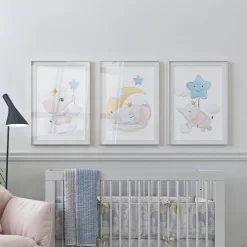 Cartoon Moon Star Cloud Elephant Nursery Wall Art - Image 2