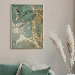 Gold Figure Ginkgo Eucalyptus Abstract Green Marble Wall Art - Image 3