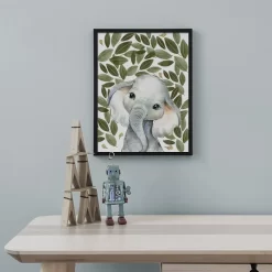 Cartoon Lion Elephant Giraffe Green Leaves Wall Art - Image 5