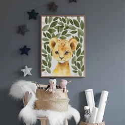 Cartoon Lion Elephant Giraffe Green Leaves Wall Art - Image 4