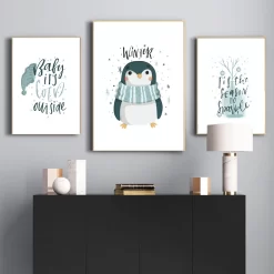 Cartoon Winter Scarf Penguin Bunny Quotes Wall Art - Image 2