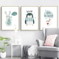 Cartoon Winter Scarf Penguin Bunny Quotes Wall Art - Image 3