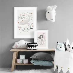 Cartoon Whale Mermaid Flower Leaves Wall Art - Image 2