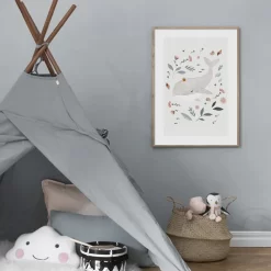Cartoon Whale Mermaid Flower Leaves Wall Art - Image 5