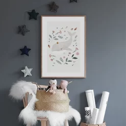 Cartoon Whale Mermaid Flower Leaves Wall Art - Image 3