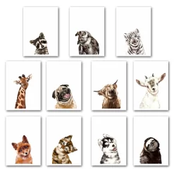 Funny Giraffe Tiger Cat Dog Fox Cattle Sheep Raccoon Nursery Wall Art - Image 5