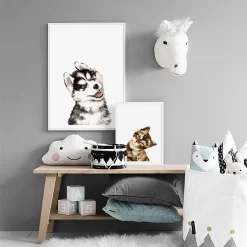 Funny Giraffe Tiger Cat Dog Fox Cattle Sheep Raccoon Nursery Wall Art - Image 4