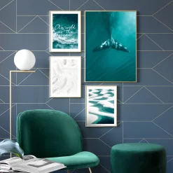 Sea Dunes Whale Tail Turquoise Gold Coral Sea Waves Wall Art - Image 2