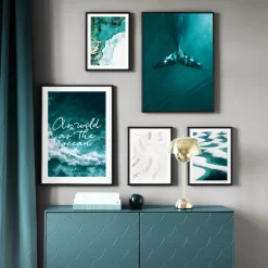 Sea Dunes Whale Tail Turquoise Gold Coral Sea Waves Wall Art - Image 4