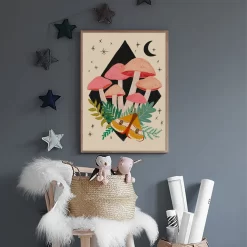 Cartoon Mushroom Butterfly Birds Rainbow Wall Art - Image 3