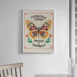 Cartoon Mushroom Butterfly Birds Rainbow Wall Art - Image 2