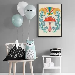 Cartoon Mushroom Butterfly Birds Rainbow Wall Art - Image 4