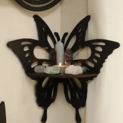 Lotus Crystal Corner Shelf Wooden Butterfly Wall - Image 3