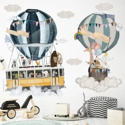 Cartoon Hot Air Balloon Bus Wall Stickers - Image 3