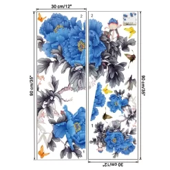 Blue Peony Tree Branches Butterfly Wall Stickers - Image 6