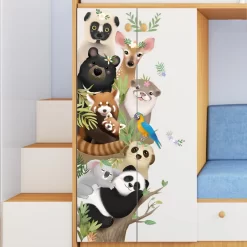 Cartoon Animals Pandas Giraffes Door Stickers - Image 2