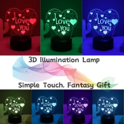 Heart 3D Acrylic Kids Bedside Table Lamp - Image 3