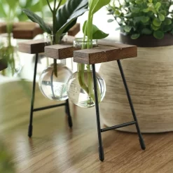 Transparent Glass Flower Vase Wooden Frame - Image 5