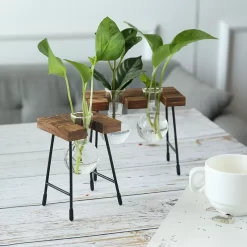 Transparent Glass Flower Vase Wooden Frame - Image 2