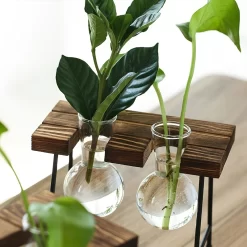 Transparent Glass Flower Vase Wooden Frame - Image 4