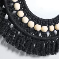 Black Macrame Mirror Wooden Beads - Image 4