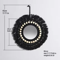 Black Macrame Mirror Wooden Beads - Image 5