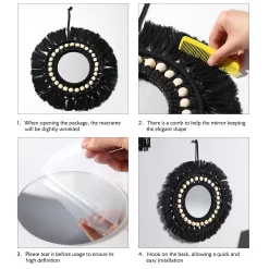 Black Macrame Mirror Wooden Beads - Image 6