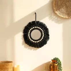 Black Macrame Mirror Wooden Beads - Image 2