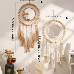 Wall Mirror Macrame Wooden Beads - Image 5