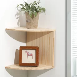 Wooden Corner Shelf Two-Layer Burlywood - Image 2