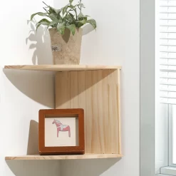 Wooden Corner Shelf Two-Layer Burlywood - Image 6