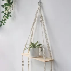Wooden Wall Shelf Macrame Display - Image 6